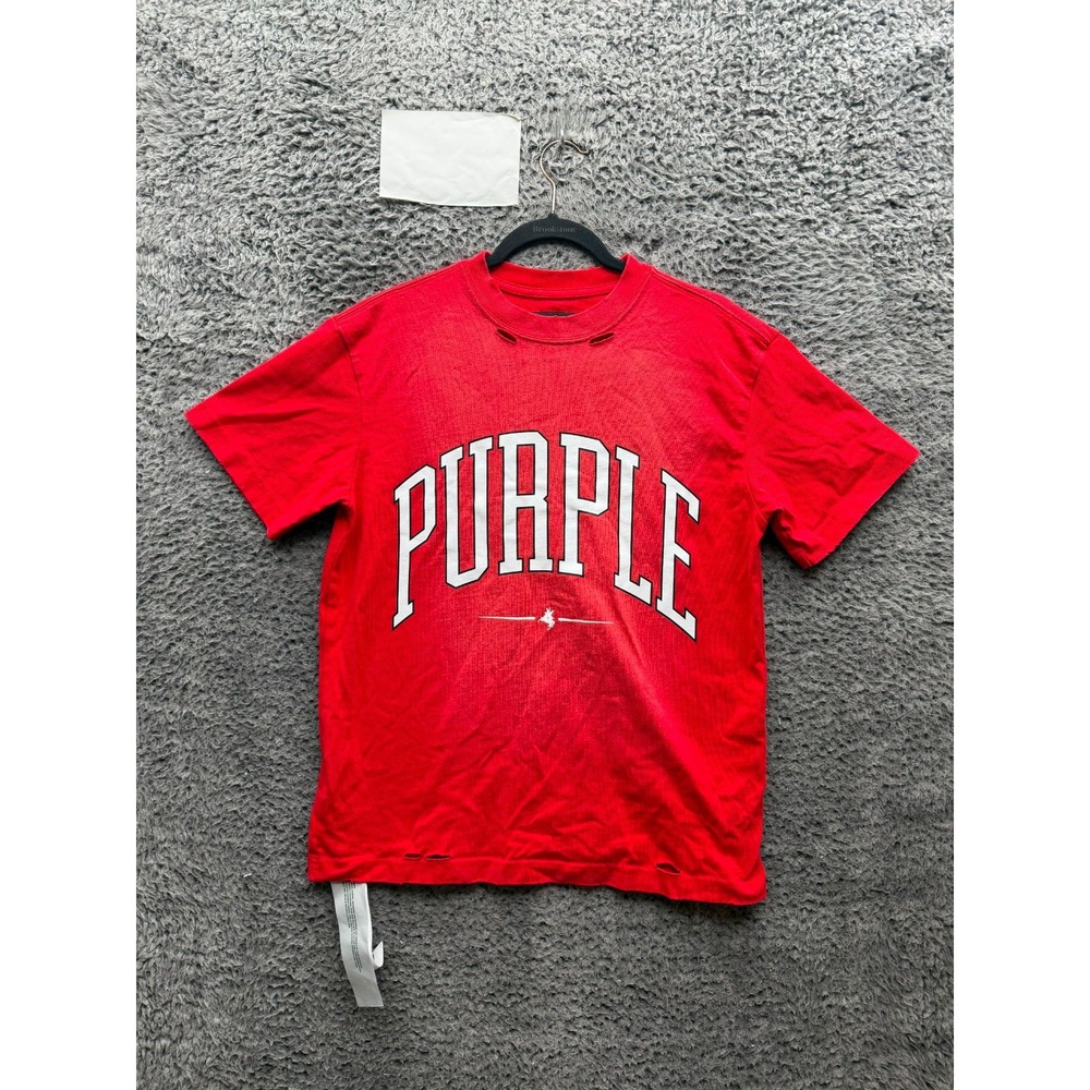 Purple Brand Distressed Heavy Collegiate Graphic Crewneck Jersey Tee Red Size XS